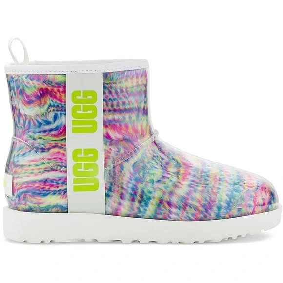 UGG CLASSIC CLEAR MINI PULL ON ANKLE BOOTIES COLORFUL RAINBOW - Picture 2 of 2